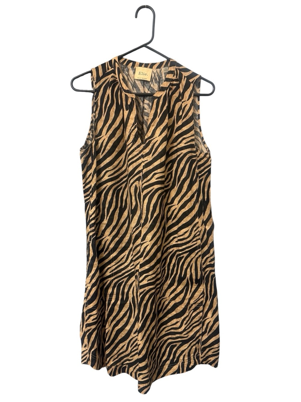 Elie Tahari zebra print sleeveless shift dress 100% European linen Size Large